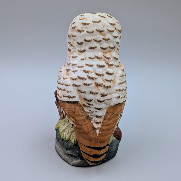 Vintage Porcelain Snowy Owl Figurine on Tree Stump |  Bird Collectible - Picture 3 of 6